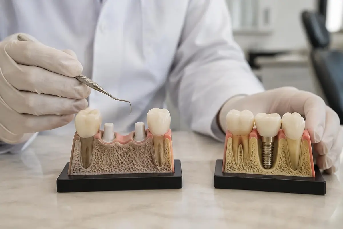 Comparação clínica entre dentes pilares de uma ponte e um implante independente